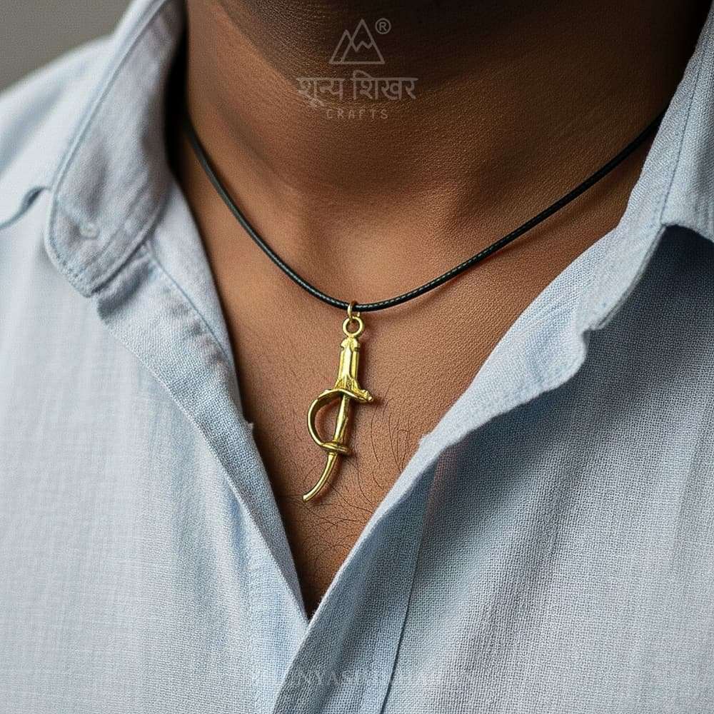 Brass Maratha Dhop Sword Hilt Pendant ⋆ Shunya Shikhar Crafts